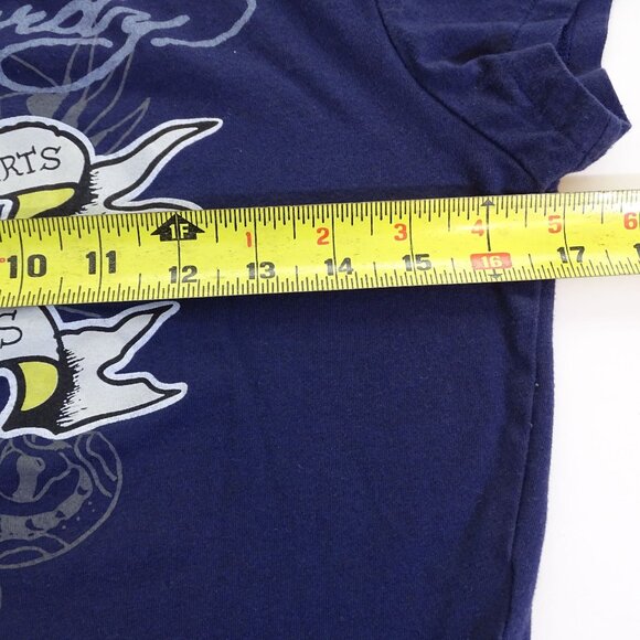 Ed Hardy Graphic Cropped T-shirt Blue Women Size L Y2K Indie Tattoo Art Grunge - Picture 9 of 11
